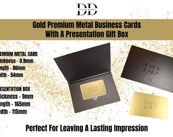 Premium gold metal business card with black presentation box